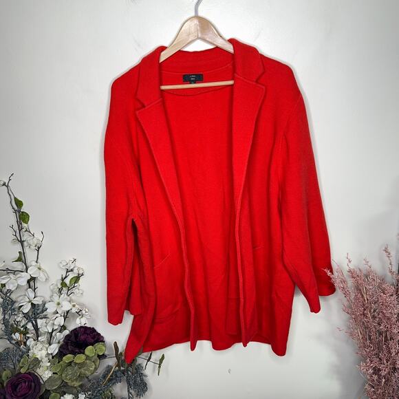 J. CREW Sophie Open Front Sweater Blazer Merino Wool Red {101} - Picture 2 of 6